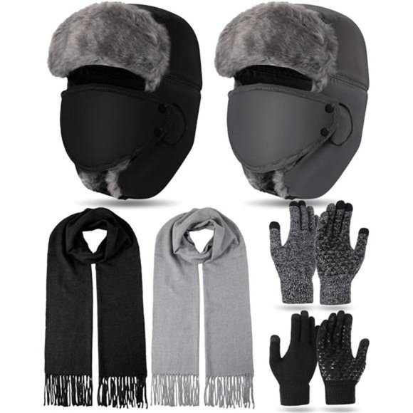 6 Pcs Unisex Winter Trapper Hats Winter Scarf and Gloves Set